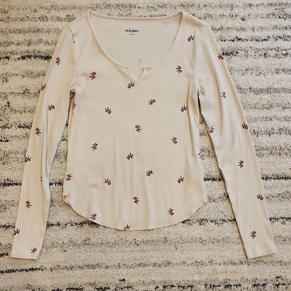 Old Navy Cream Floral Long Sleeve Top